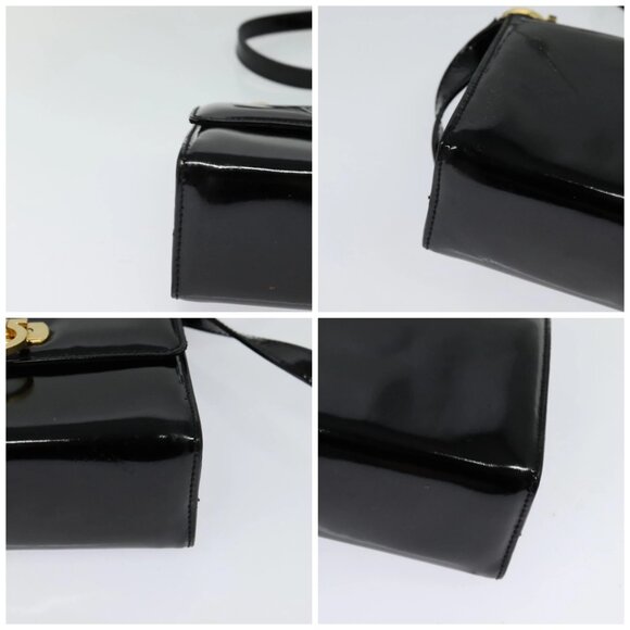 Salvatore Ferragamo Gancini Shoulder Bag Enamel Black Gold Auth - Picture 16 of 16